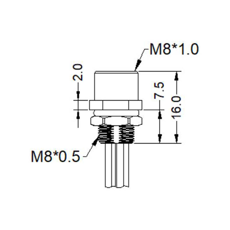 M8 3pins A code female straight rear panel mount connector, unshielded, single wires